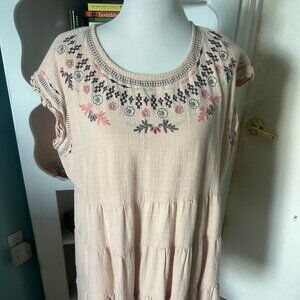 Knox Rose Embroidered Short Sleeve Dress, XL, Tiered Skirt